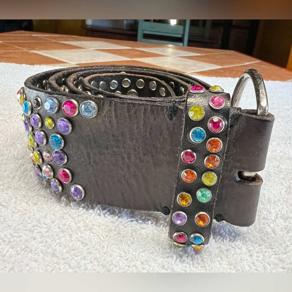 Black Genuine Leather Swarovski Crystal Belt - Picture 3 of 16